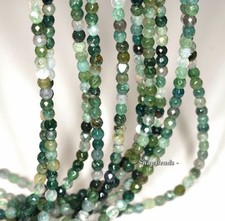 3MM MOSS AGATE GEMSTONE GREEN ROUND FACETED 3MM LOOSE BEADS 16inch
