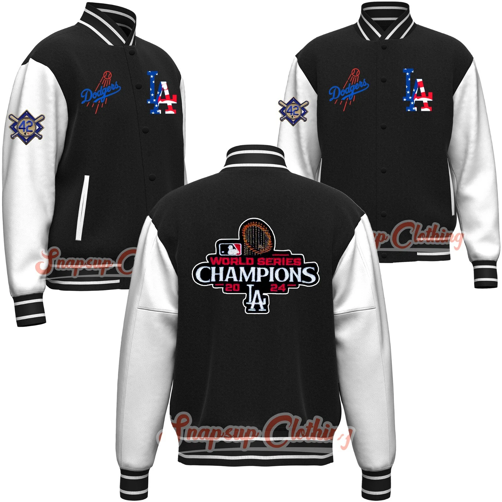 LA Dodgers Black & White World Series Champions 2024 Varsity Jacket