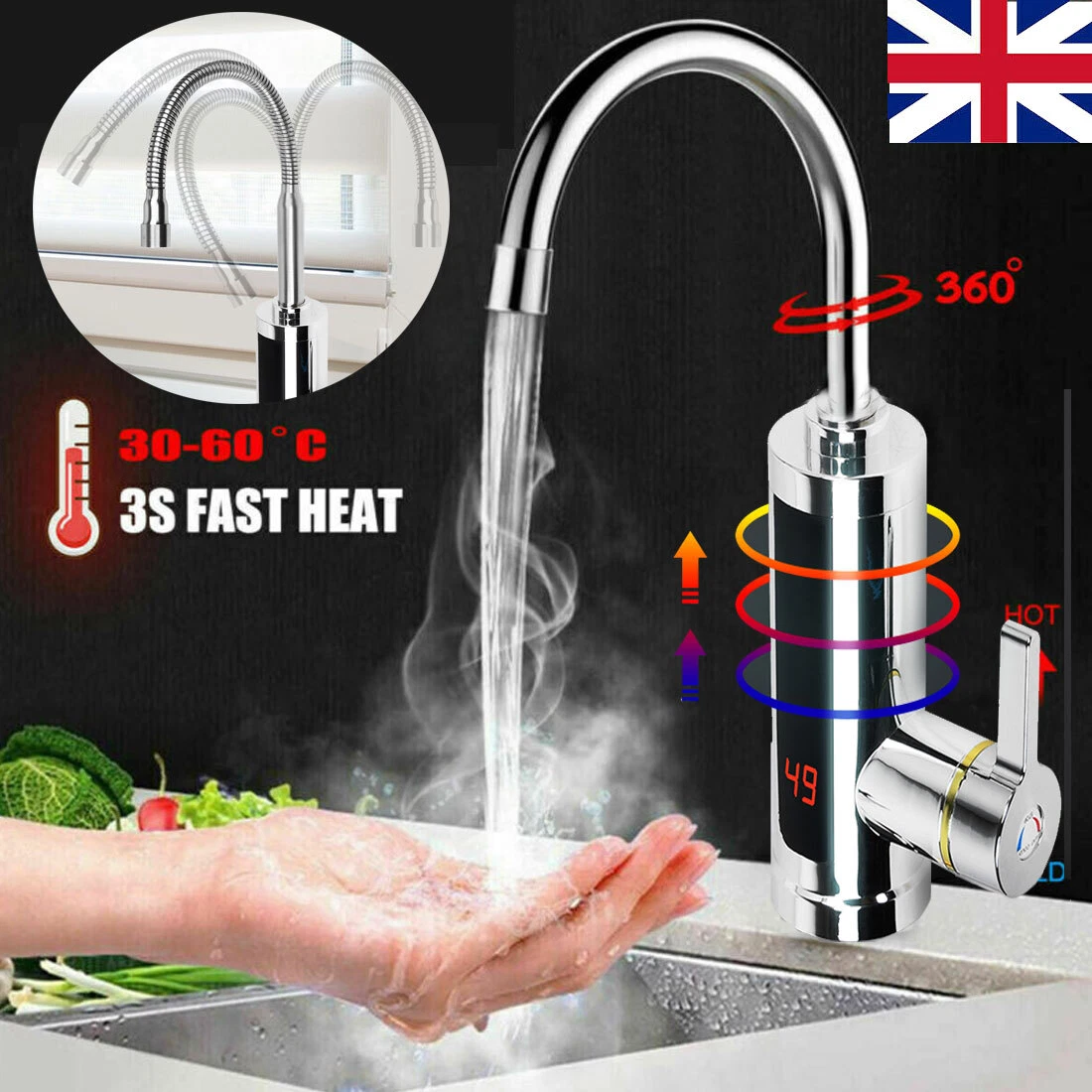 Electric Heating Tap Kitchen Safe Quick Fast Instant Hot Water Heater  360°Faucet | eBay