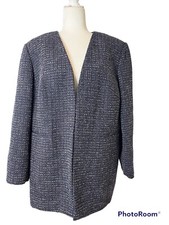 Dana Buchman Gray Tweed Collarless V-Neck Blazer size 18W lined