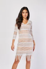 NEW White Crochet Tassel Dress 10-12 Gatsby 1920s Sleeves Fringed Short Flapper