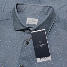 Emanuel Berg NWT Byron Casual Button Down Shirt Sz 44 17.5 XL Blue w/ Polka Dots