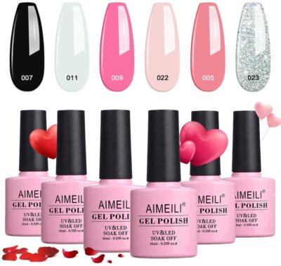 AIMEILI Soak Off UV LED Gel Nail Polish Color Set Of 6pcs X 10ml
