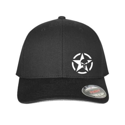 P u n i s h e r  Embroidered Logo Flex-Fit Black Hat Patriotic Cap