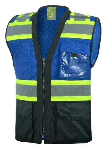 Surveyor Blue / Black Two Tones Safety Vest,  Photo ID Pocket - product listing photo