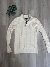 Polo Ralph Lauren Maglione Trecce Bianco Crema Mezza Zip - Nuovo con Cartellino