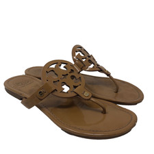 Tory Burch Miller Patent Leather Thong Sandal Womens 9 Beige Beachy Resortwear