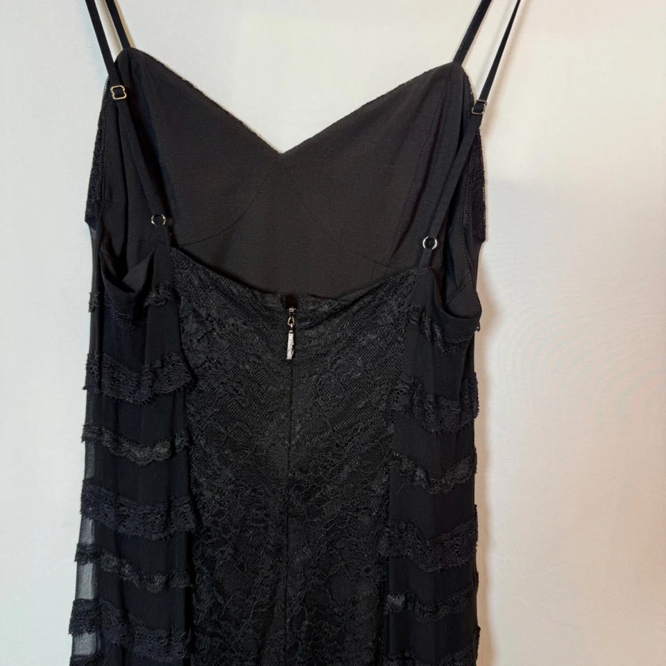 Haute Hippie Size XS Black Lace Silk Slip Dress 100% Silk Midi Handkerchief Hem - Image 4 of 4