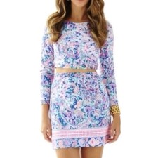 Lilly Pulitzer Boca Chica Set La Playa SZ M 2pc Crop Top Pencil Skirt Stretchy