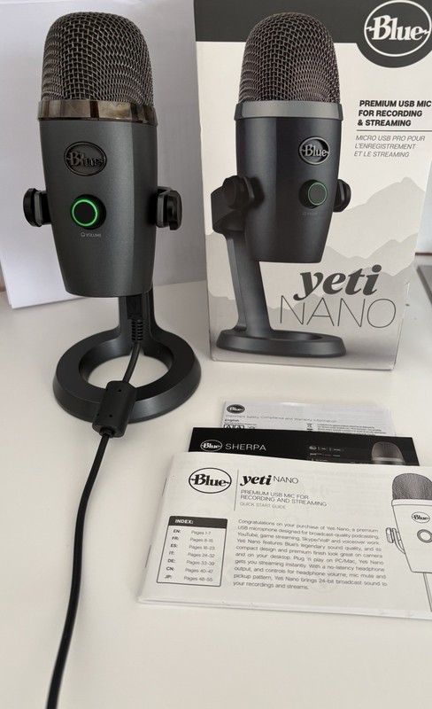 Blue Yeti Nano USB Microphone (Black) with Original Stand, Box and Cable.