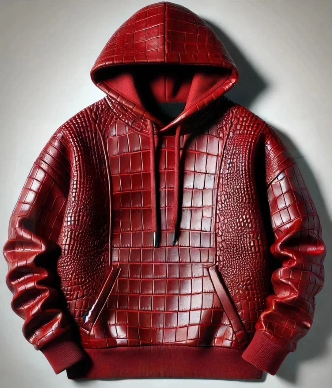 Men’s Crocodile Pattern Leather Hoodie Jacket Handmade Biker Streetwear Pullover