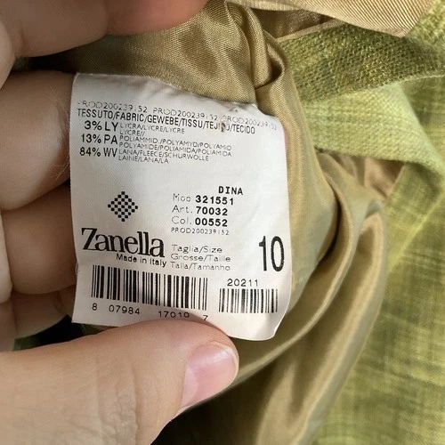 Blazer Zanella Verde Mezcla Lana Forrado Carrera Oficina 3 Botones Mujer Talla 10 Italia Foto 3 de 4