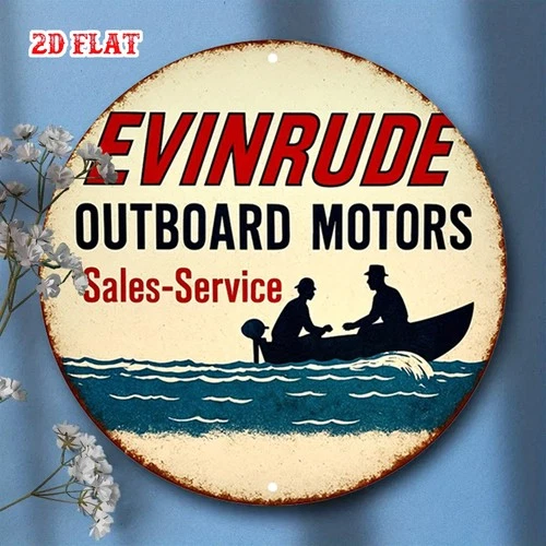 2D Flat,Evinrude Rustic Vintage Outboard Motor Tin Metal Signs Home Décor 8x12
