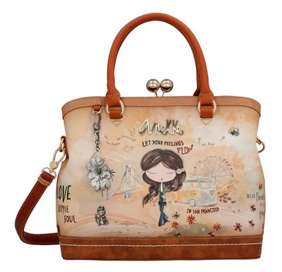 Anekke Peace & Love Kiss Short Handle Bag Handtasche Tasche Camel hellbraun Neu
