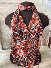 Vtg. 70s Semi Sheer Ogee Medallion Arabesque Print 100 Silk Rectangular Scarf