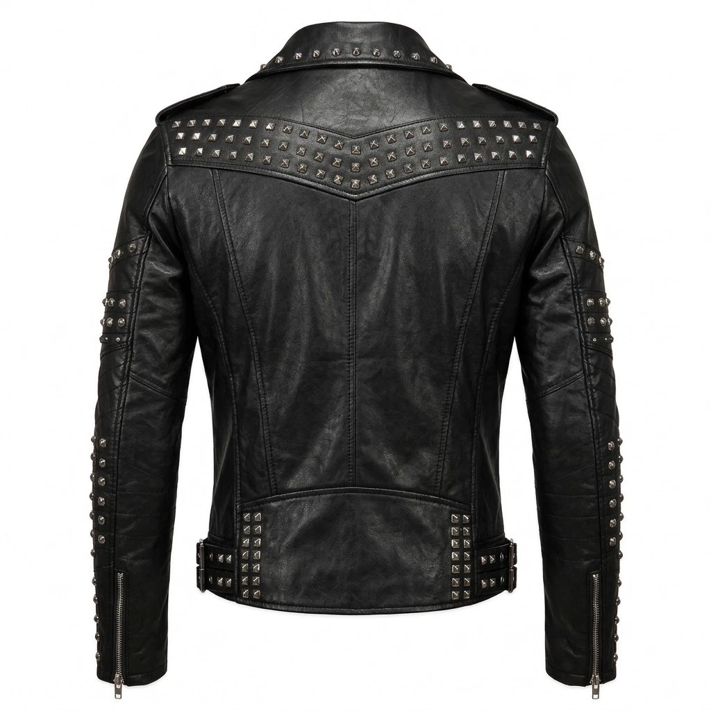 Men's Black Leather Biker Jacket Heavy Metal Gothic Studded Punk Rock Motorcycle image 2