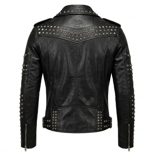 Men's Black Leather Biker Jacket Heavy Metal Gothic Studded Punk Rock Motorcycle image 2