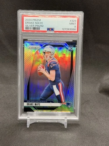Drake Maye 2024 Panini Prizm Silver Prizm  Rookie Card RC PSA 9 #329 Patriots