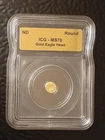 1/500 oz .999 Gold Eagle Head Round ICG MS70 Mini Gold USA Flag Design