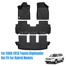 Floor Mats Liner Fit 2008-2013 Toyota Highlander TPE 3D Model All-Weather Black