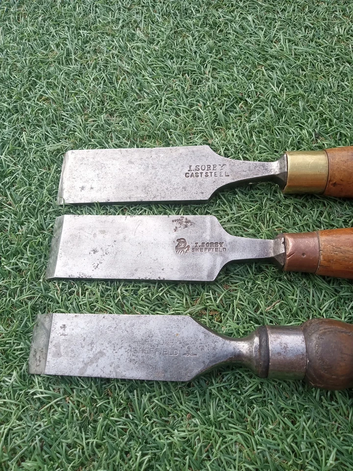 Vintage I Sorby Firmer Chisels x 3. Cast Steel Sheffield. 1 1/2 x 2 and 1 1/4 - Image 2 of 4
