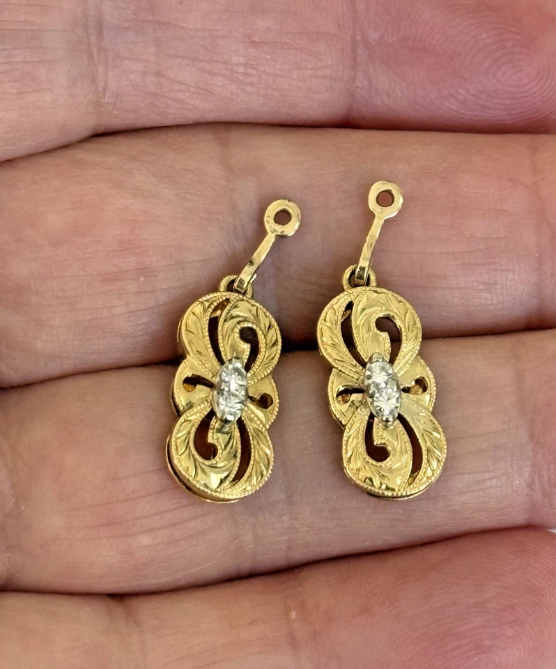 MIKIMOTO 18K Yellow Gold Diamond Dangle/Drop Earring Jackets Suspensions RARE! - image 3 of 4