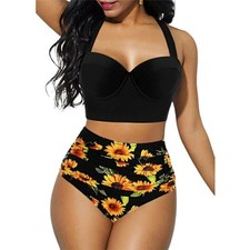 Lady Padded Push Up Bikini High Waist Tummy Control Swimwear Set Swimsuit UK6-22