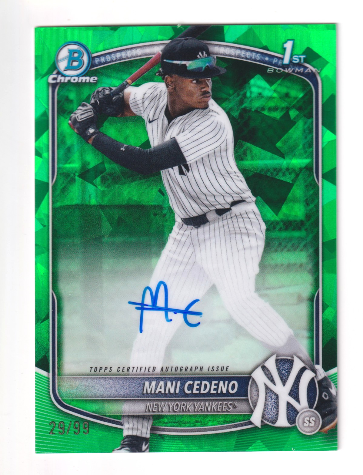 2025 Bowman Chrome Sapphire GREEN AUTOGRAPH CPSA-MCE MANI CEDENO RC Rookie 29/99