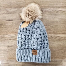 C.C Exclusives Beanie Hat Faux Fur Pom Lined Cuffed Korea Winter Mint YJ-826 Cap