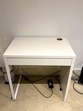 White Computer Desk 100x50x75cm Freestanding, 1 Drawer, Cable Grommet