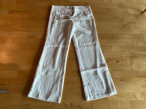 SW3 Bespoke Wide Leg Linen Women's Casual Beige Gold Low Rise Striped Pants 6