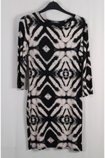 Quiz Womens Bodycon Dress Black Beige Print Szie 8 Stretchy Party Dinner r1730