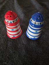 Lighthouse Salt Pepper Shakers 3 Nautical Red Blue Great Condition Unique