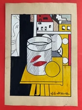 Roy Lichtenstein (Handmade) Drawing On Old Paper signed and stamped