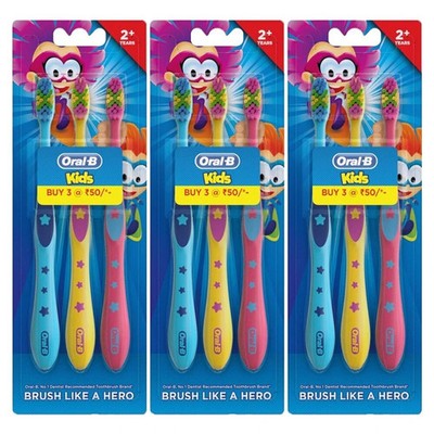 (Lot of 3)- Pack of 3 Oral-B Kids Toothbrush Extra Soft -( 9 Brushes Total )