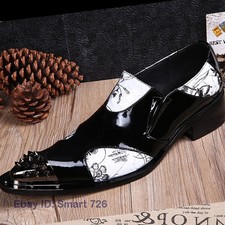 Slip on Metal Pointed Toe Evening Party Nightclub Real Leather Mens Shoes Runway