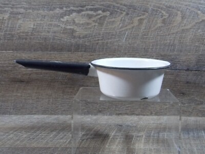 Enamel 5'' Saucepan Pot with Handle Vintage Farmhouse Decor White w/ Black Trim