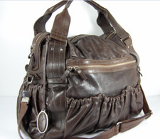 Max Mara ❤️ Extra Large Brown Leather Women Shoulder Bag Hand Bag Tote