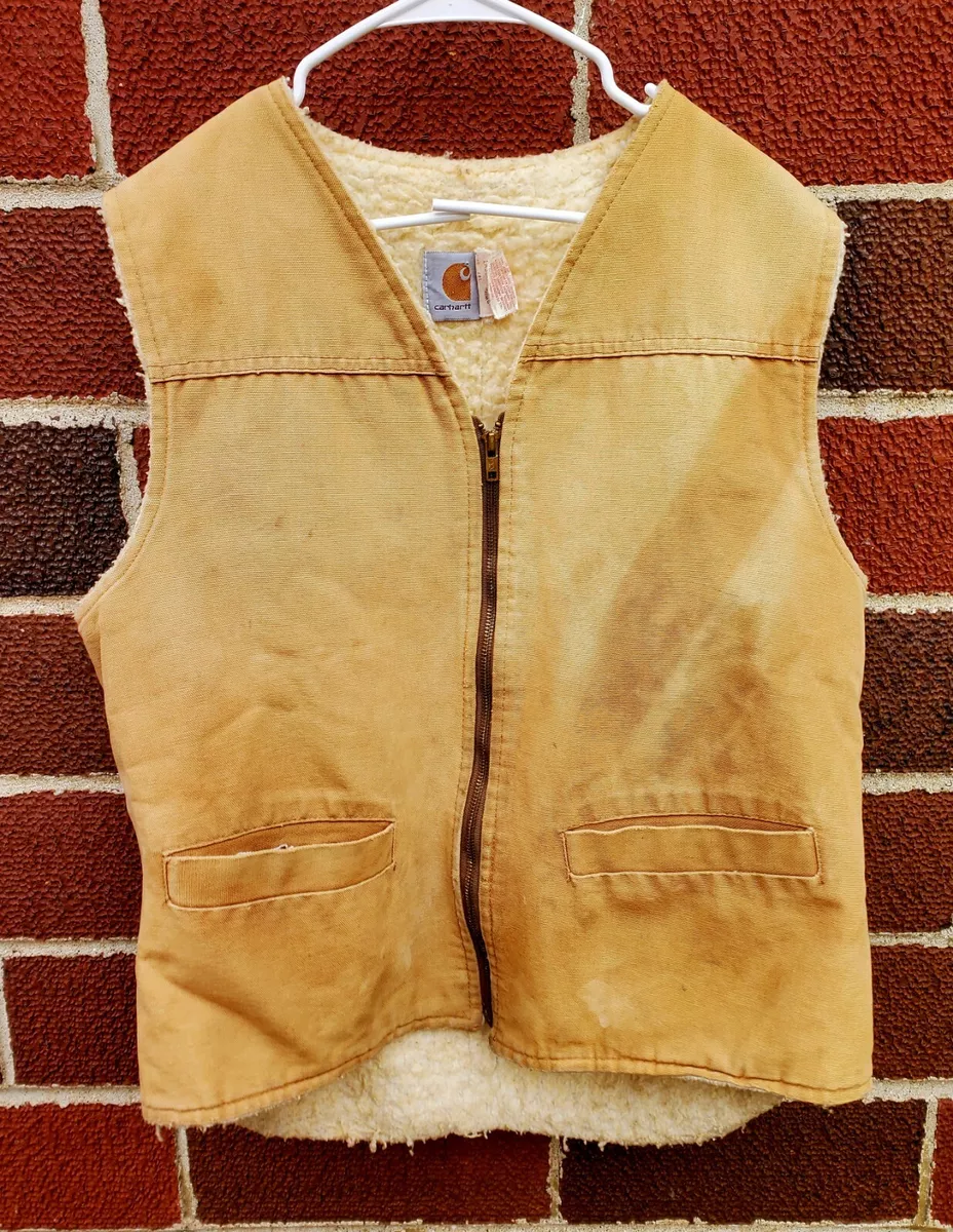Carhartt Vintage Duck Vest Sherpa Lined USA 6SVT Pockets Large Tall Distressed