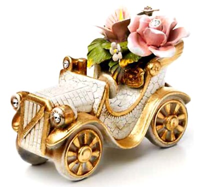 Capodimonte Porzellan Oldtimer Überwurf Blattgold mit Rosenblüten +