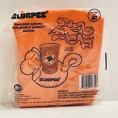Slurpee Balloon Animal Inflatable Orange Monkey Koozie NEW
