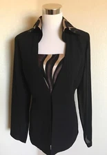 TALLY TAYLOR BLOUSE AND SHELL 2 PIECE SET SIZE 6 BLACK WITH GOLD & BROWN TRIM