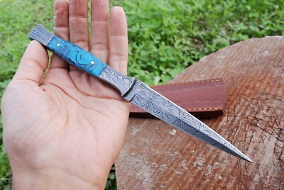handmade Damascus steel full tang dagger double edged hunting boot knife  x-165