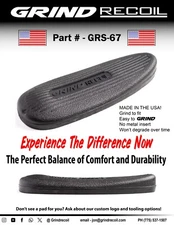 Grind to fit recoil pad, No metal insert, Black, Made in the USA! GRS-67