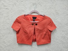 Morgan Mcfeeters Women Jacket 6 Orange Cotton Blend Short Sleeve Crop Blazer