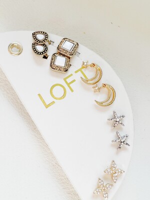 Ann Taylor Loft Star Mond Ohrstecker Set Brandneu mit Etikett