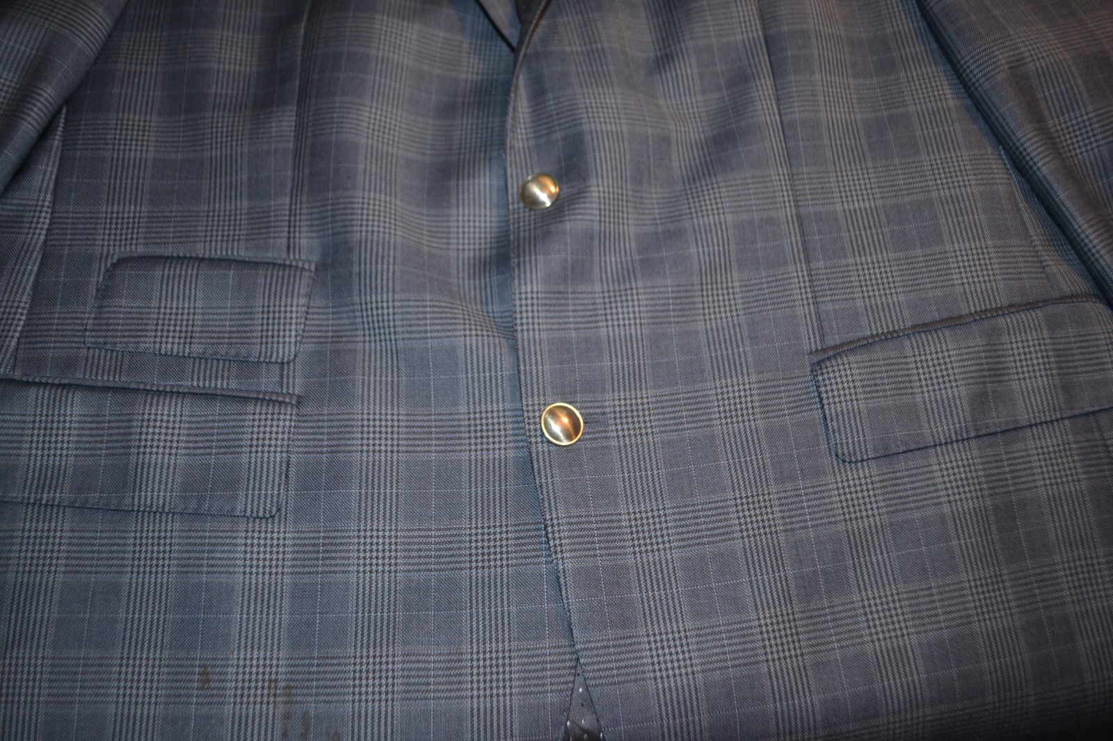 Hugo Boss Men Wool Blue Check 2 Front Metal Button Sports Coat Blazer Sz 46R thumbnail 10