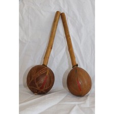 Maracas Handmade Hand Carved Hand Painted 1950's Bermuda Vintage Maraca Pair
