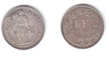1 Franc Silver Coin Switzerland 1957 B (112954)