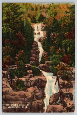 Silver Cascade Waterfall, White Mountains, New Hampshire Linen Postcard S2-704